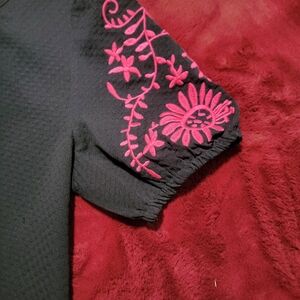 Black Top with Pink Floral Embroidery
